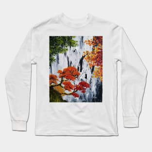 Waterfall Painting, Fall Foliage Art, Autumn Trees, Orange Leaves, Waterfall bag, fall tote, rustic decor, rustic charm Long Sleeve T-Shirt